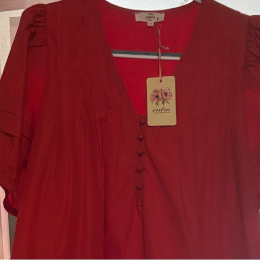 Entro Red Blouse with Button Detail